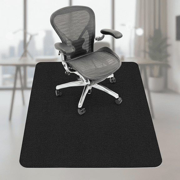 Large Anti-Slip Office Chair Mat for Hardwood & Tile Floors, Easy to Clean Floor Protector Rug for Computer and Gaming Chairs, Pure Black (48x36 Inch)