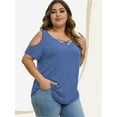 thumbnail image 3 of Women's Short Sleeve V Neck Criss Cross T-Shirt Tops, 3 of 4