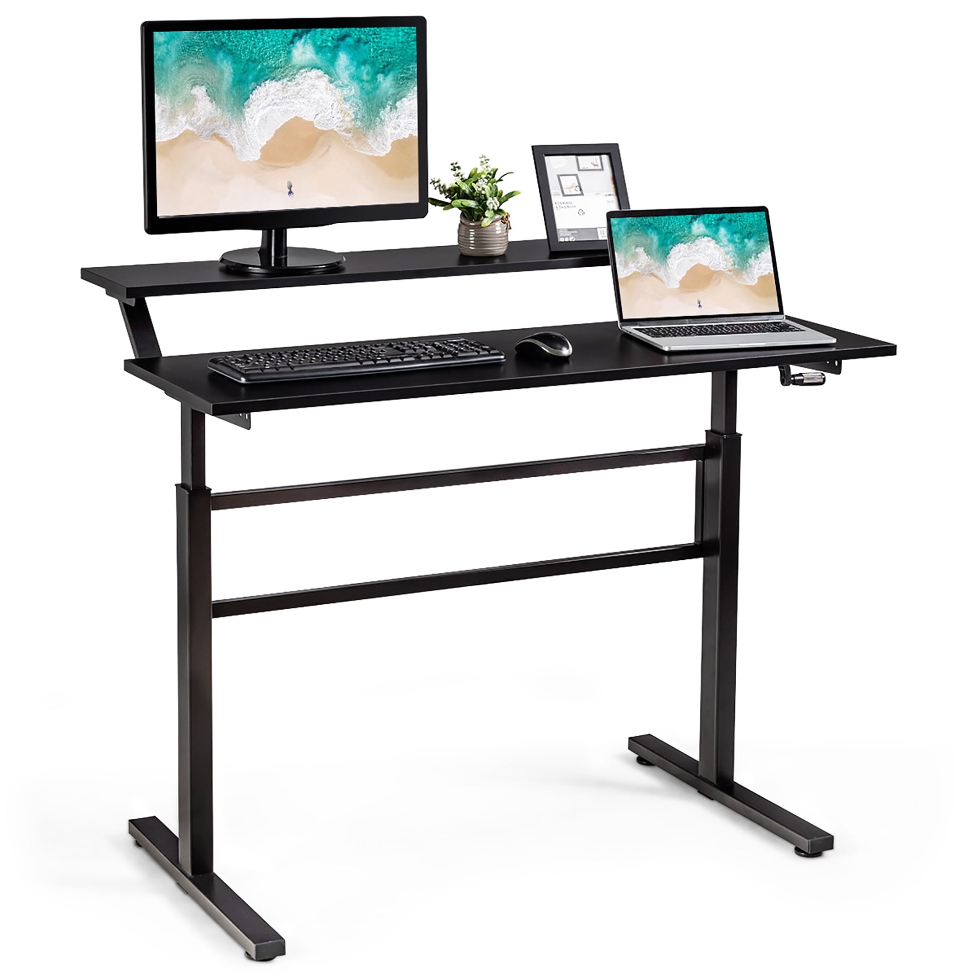 Costway Standing Desk Crank Adjustable Sit to Stand Workstation with ...