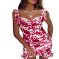 thumbnail image 3 of AMERTEER Femmes Y2K Robe à Volants Été Imprimé Floral Mini Robe Sans Manches V Cou Robe Bodycon Robes de Cocktail, 3 of 7
