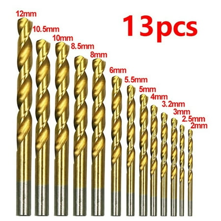 

13Pcs Titanium Coated HSS High Speed Steel Drill Bit Set Drilling Tool 2mm-12mm