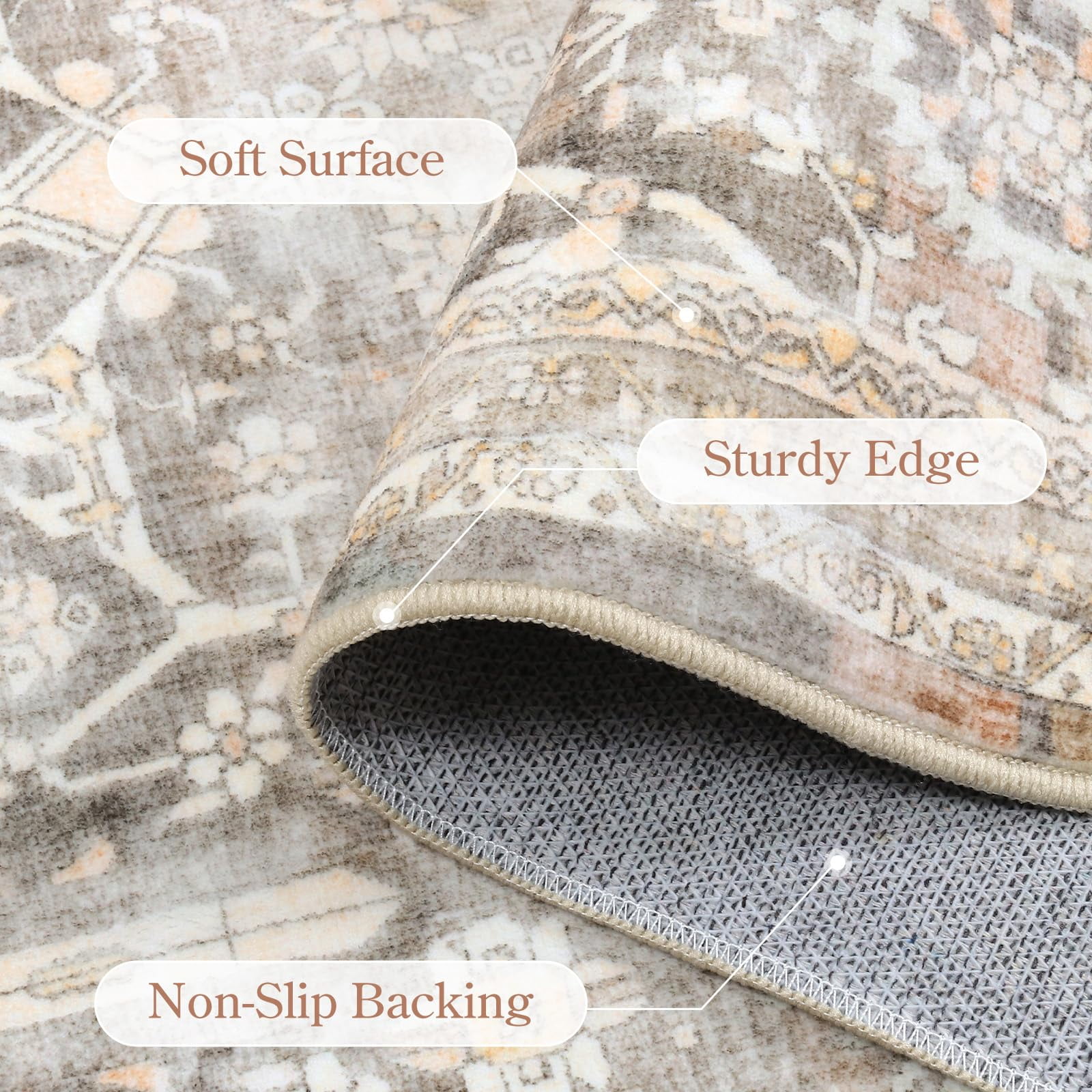 Lahome Decor 9'x12' Large Washable Area Rug for Living Room,9x12ft Boho Tribe Area Rug With Non-Slip Backing, Stain Resistant Non-Shed Carpet for Bedroom, Dining Room, Dorm, Office,Farmhouse- Khaki
