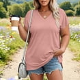 thumbnail image 6 of Nugftut Womens Puls Size Tops Short Sleeve V Neck T-Shirts Solid Color Casual Shirts, 6 of 6