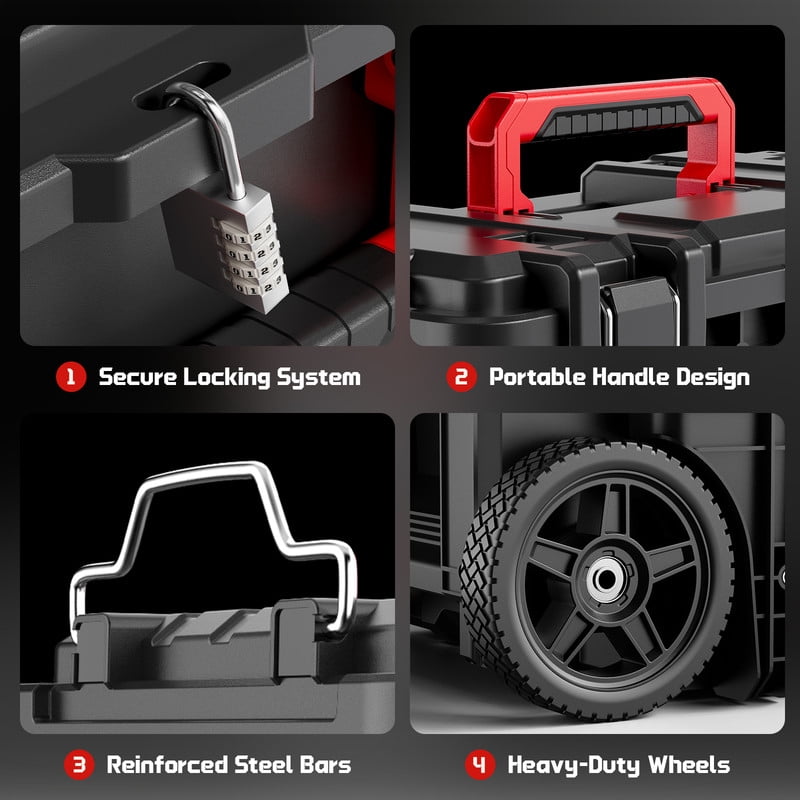 JEKO&JEKO 3-Piece Rolling Tool Box System with Wheels, Modular Storage for Garage, DIY & Home