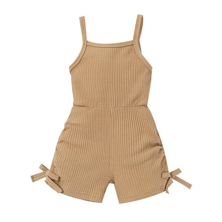 

elfinBE Child Baby Girl Solid Color Wrinkled Sling Knit Fabric One-piece Jumpsuit 9-24M 2-5T