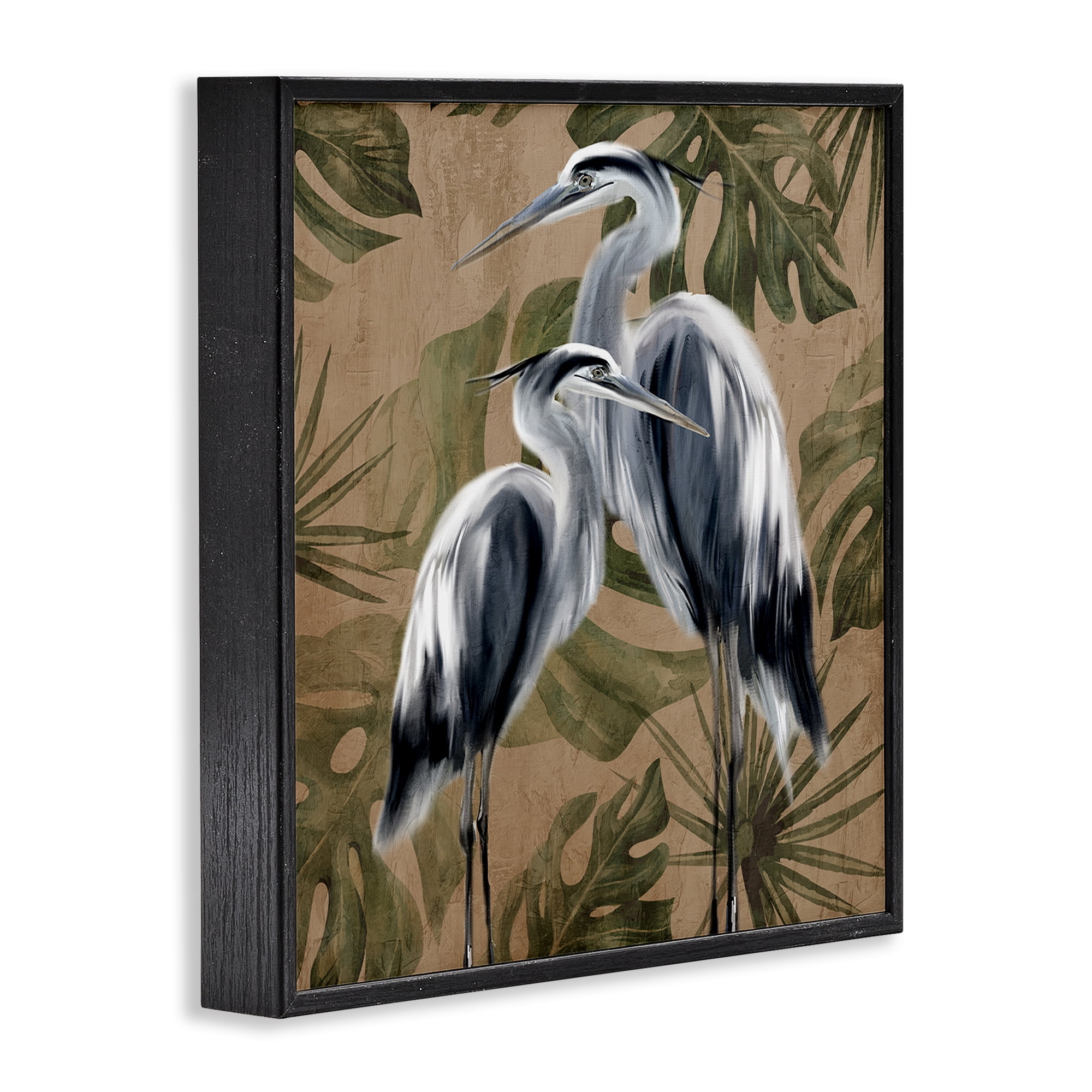 Stupell Industries Two Herons over Tropical Leaves Black Framed Giclee Art, design by Kim Allen