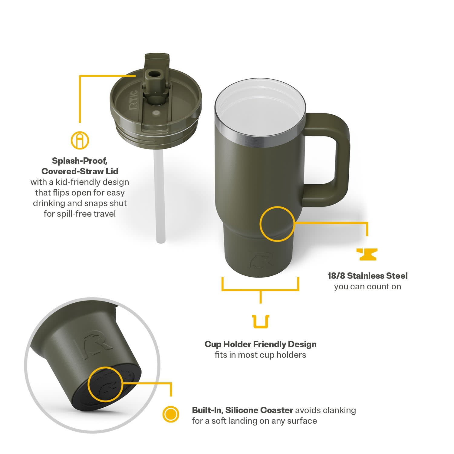 RTIC Ice Lunch Set, Lunch Bag, Container and Little Road Trip Tumbler, Leak Proof, Happy Camper/Olive