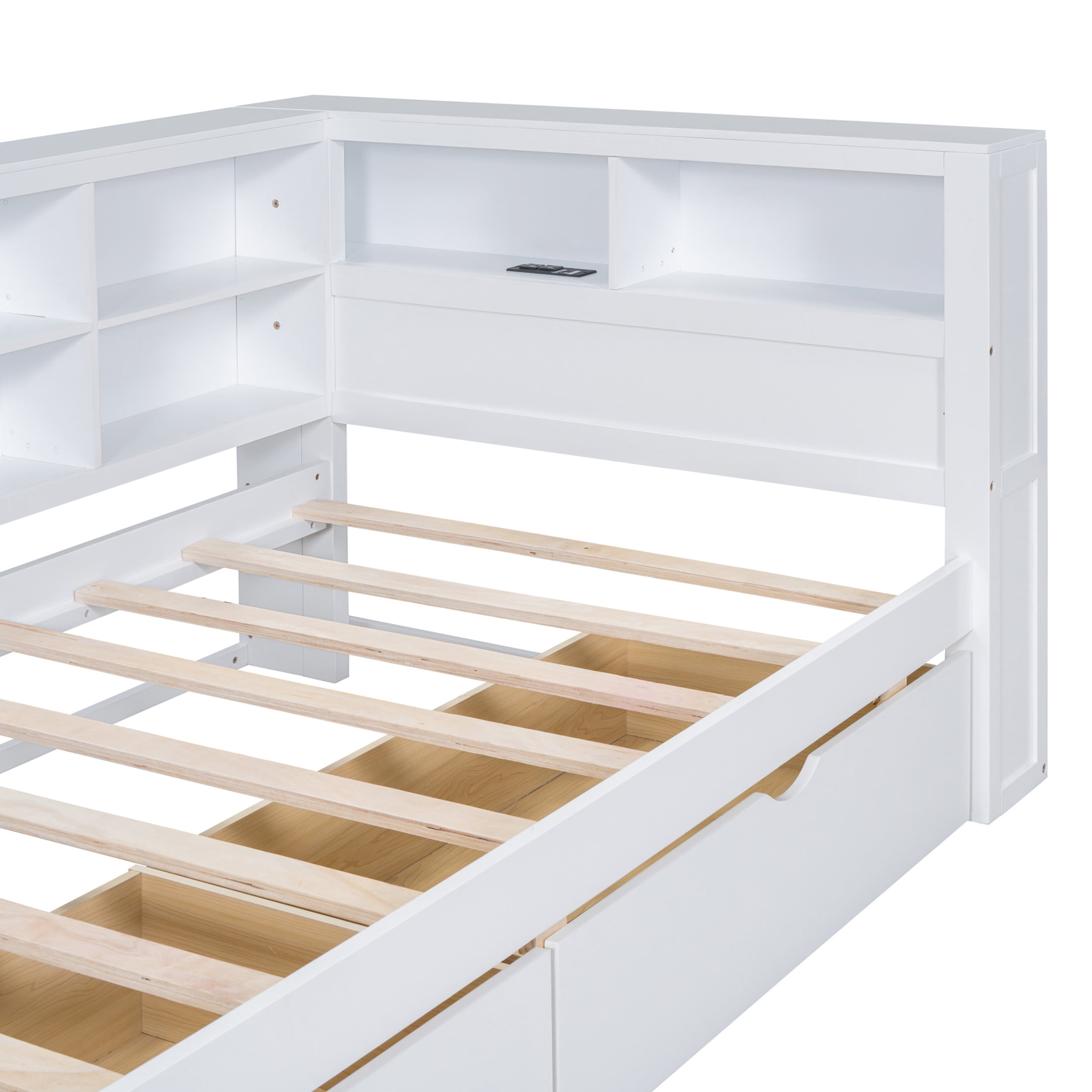 Noble House Twin Wooden Daybed with 2 Drawers, Storage Shelves and USB Charging Ports, White