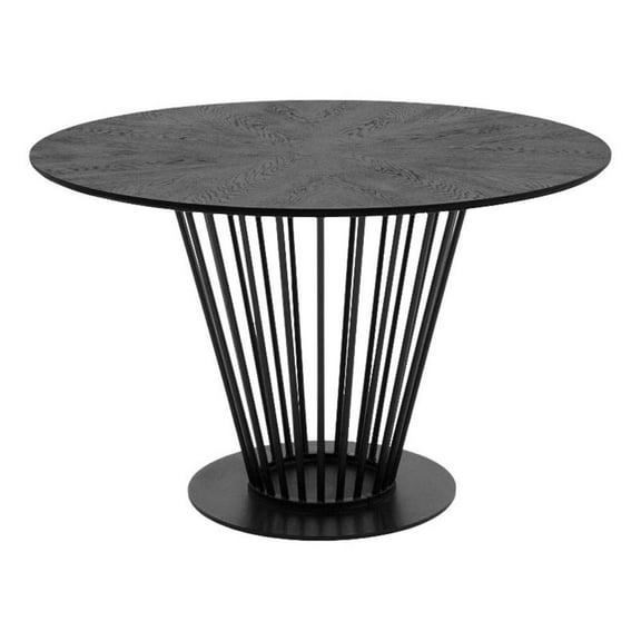 47 Inch Dining Table- Round Top- Modern Black Iron Metal Pedestal Base