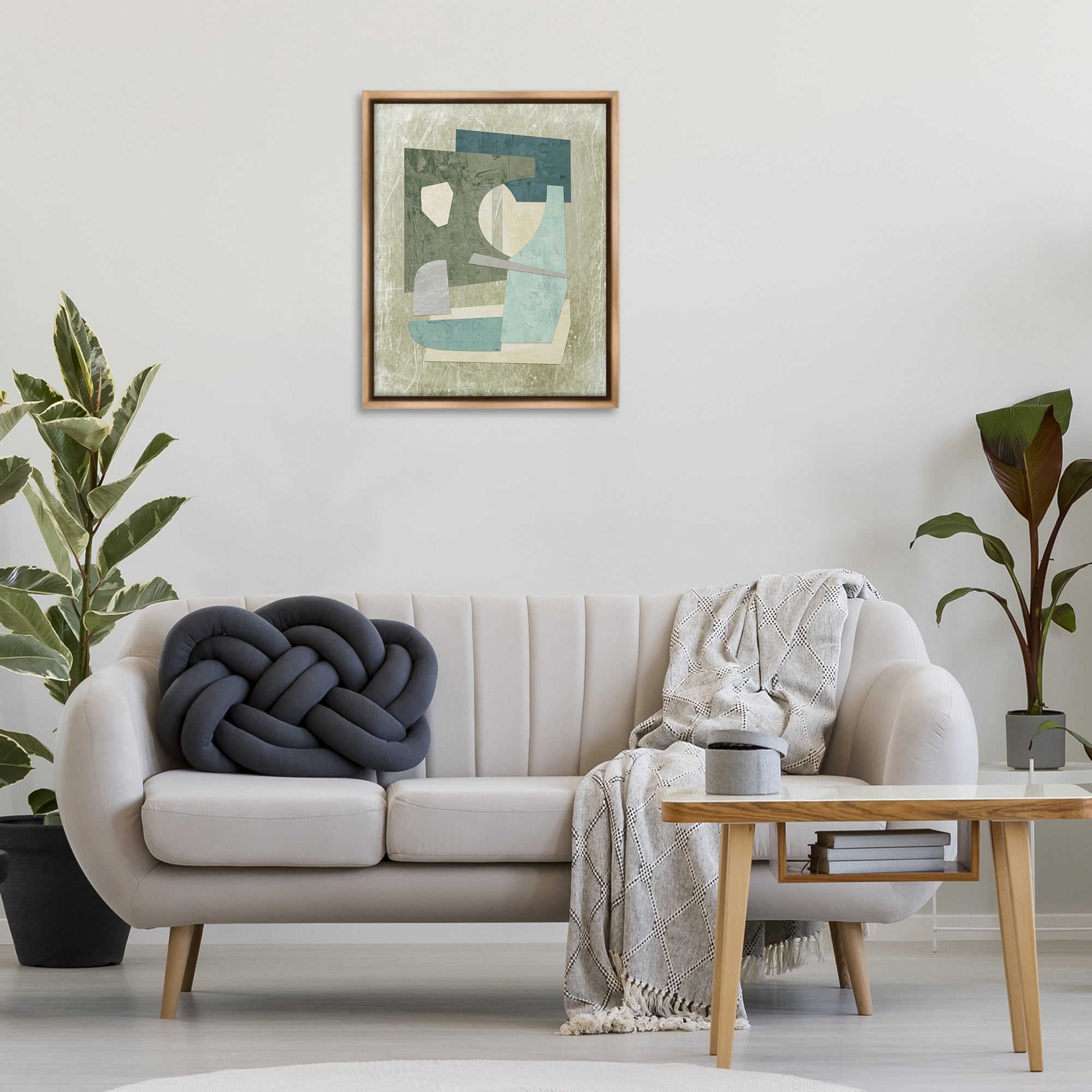 Stupell Industries Neutral Shapes Arranged Abstract Painting Brown Floater Framed Canvas Art Print Wall Art, 25 x 31