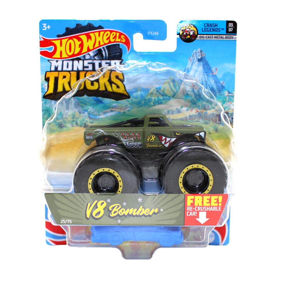 Hot Wheels Monster Trucks Bomber, 1:24 Scale for Kids Age 3, 4, 5, 6, 7, &  8 Years Old Great Gift Toy Trucks Large Scales