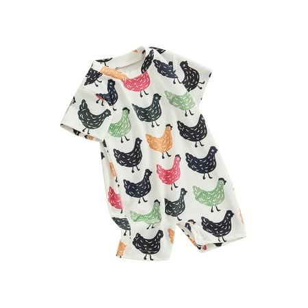 

ESASSALY Baby Jumpsuit Short Sleeve Crew Neck Chicken Print Summer Romper