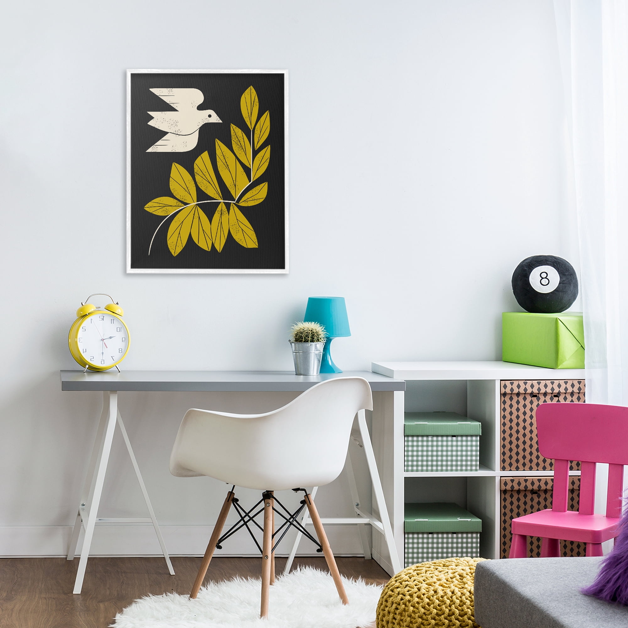 Stupell Industries Midcentury Dove & Branch White Framed Giclee Art, design by Renea L. Thull
