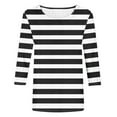 thumbnail image 4 of Scyoekwg 3/4 Sleeve T Shirts for Women Round Neck Three-quarter Sleeve Tshirts Striped Print Graphic Tee Comfy Lightweight Blouses (Black,XL), 4 of 4