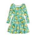 thumbnail image 4 of DISNIMO Kids Lemon Dress Girls Floral Dress Long Sleeve Green Dress Girls 7-8 Dress for Children Girls Dresses Midi Length Girls Lightweight Dress Skater Girl Swing Dress Kids Holiday Dress, 4 of 6