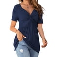 thumbnail image 2 of Langwyqu Women V-Neck Front Knotted Blouse Long Sleeve Casual T-Shirt, 2 of 3