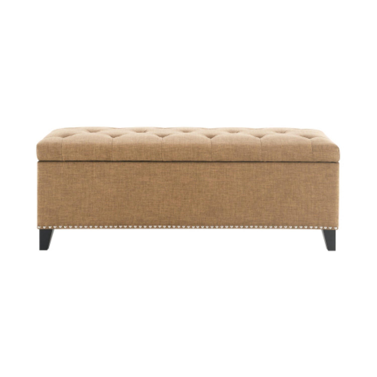 47.5" Storage Ottoman Bench with Safety Hinge, Linen Tufted Storage Bench for Bedroom, Entryway, Living Room, End of Bed Bench, Brown