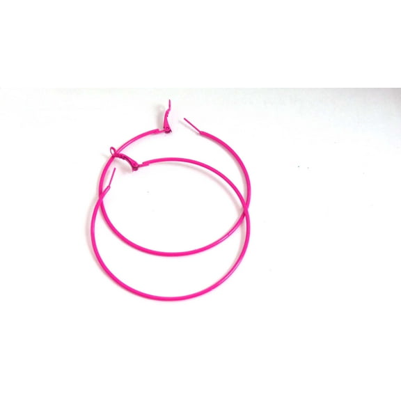 Hot Pink Hoop Earrings 2.75 inch Simple Thin Hoops