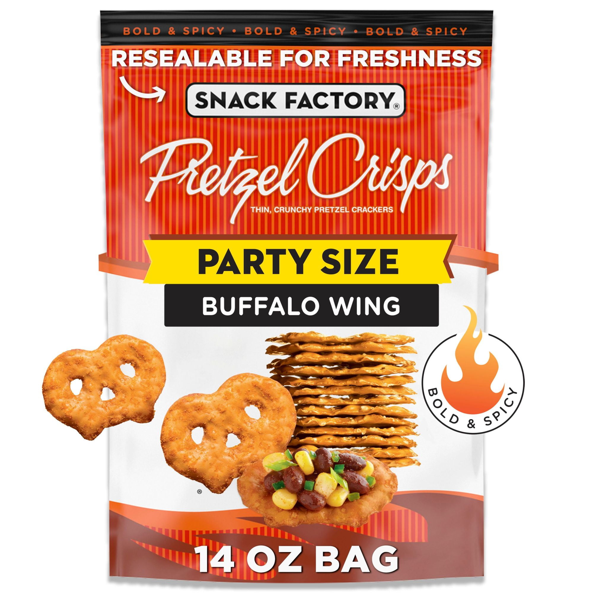 (3 pack) Snack Factory Pretzel Crisps, Buffalo Wing, Party Size 14 oz