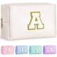 thumbnail image 1 of Bolsa de maquillaje con inicial TOPEAST, personalizada con cremallera, bonita bolsa de maquillaje, de piel sintética, impermeable, ideal como regalo de cumpleaños para mujer, ideal para chicas (blanco, 1 of 5