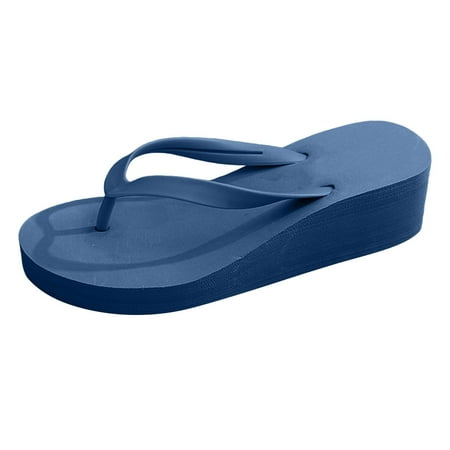 OJSFQUFP Fashion Flip Flops for Women Ladies Platform Wedges Bohemian Beach Shoes Slippers Sandals Women s Sandals Comfortable Blue 37