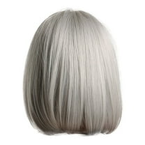 Wig with Bangs, Wigs for Women, A Synthetic Hair Wig Can Be Rolled And Blown Into A Silver-gray Bob Wig