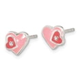 thumbnail image 2 of Sterling Silver Pink/ Hot Pink Enamel CZ Double Heart Post Earrings, 2 of 3