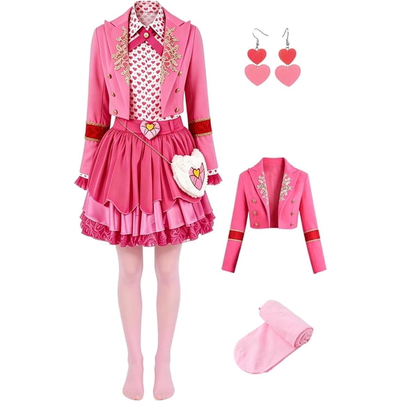 Women's Queen Heart Cosplay Outfit for Adults - Pink Princess Dress, Jacket & Accessories Set for Halloween & Roleplay