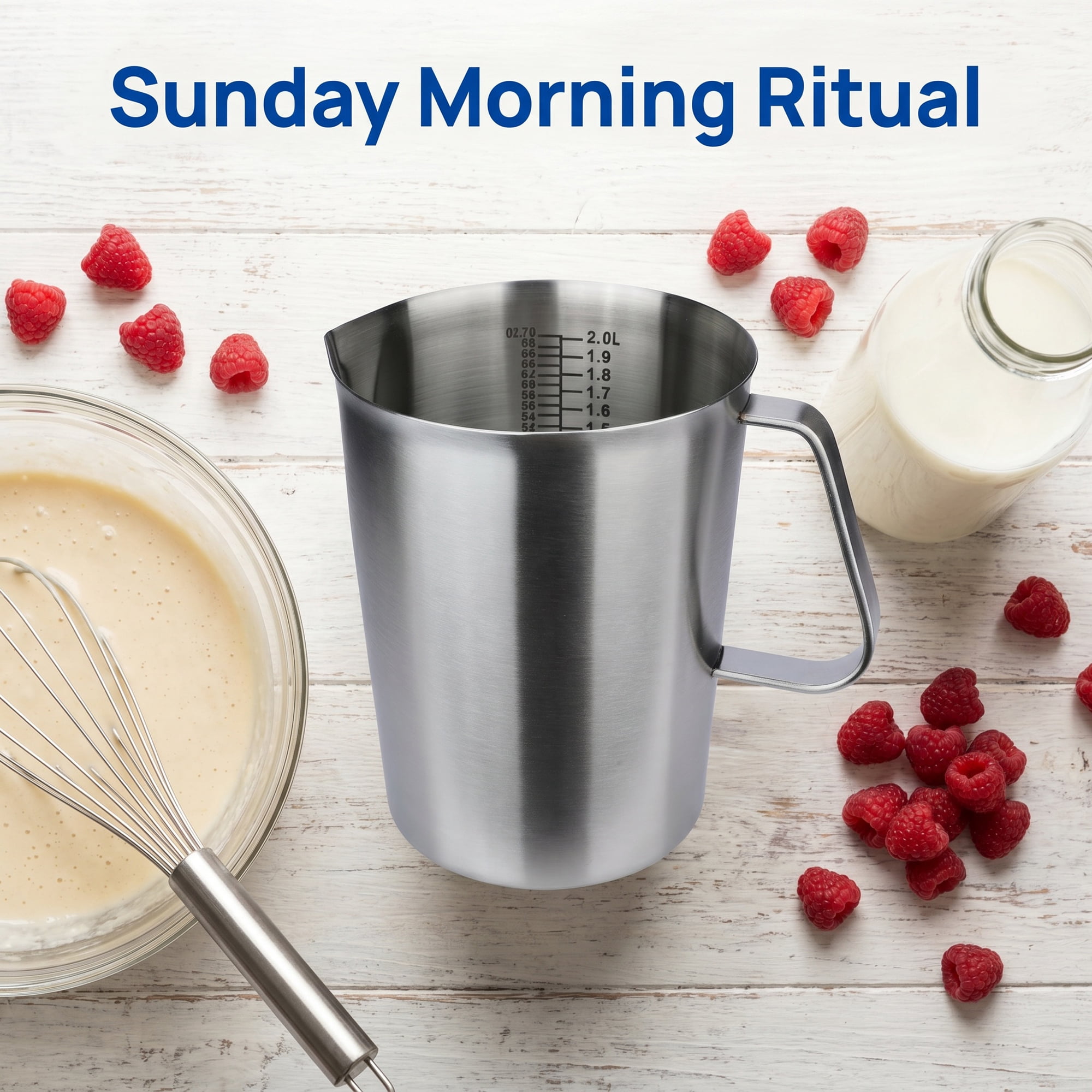 Unique Bargains Stainless Steel Measuring Cup with Easy Read Lines Silver 2000ml