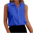 thumbnail image 3 of Women's Sleeveless Notch Lapel Button Front Satin Blouse Tops Shirts Tunics for Casual Business Work Office Vacation Outfits Fashion Essential Gift for Women | Sopatenor,Blue XL, 3 of 9