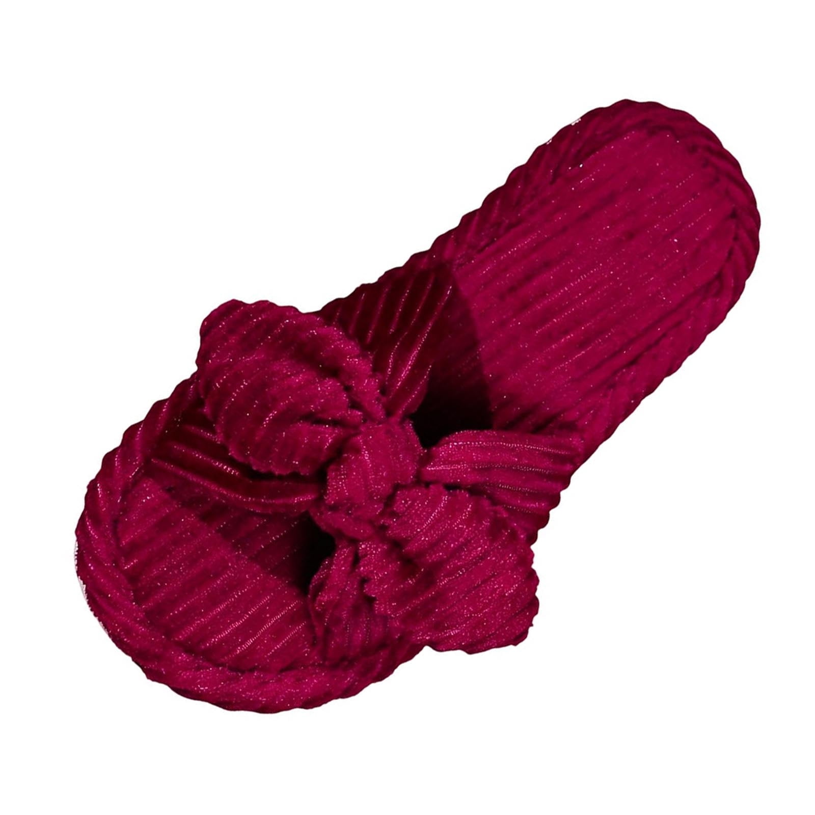 KIJBLAE Women Corduroy Big Knot Bow Open Toe Slide Slippers Soft Warm Indoor Sandals Chic Scalloped Edge Lightweight Daily Comfort Ladies Bedroom Footwear Red 38