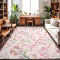 thumbnail image 3 of Pink Floral Washable Living Room Rugs 5'x8', Spring Romantic Flower Pale Pink Backdrop French Country Washable Throw Large Area Rug Non-Slip Sturdy Edge Binding Carpet for Living Area Kitchen Office, 3 of 9