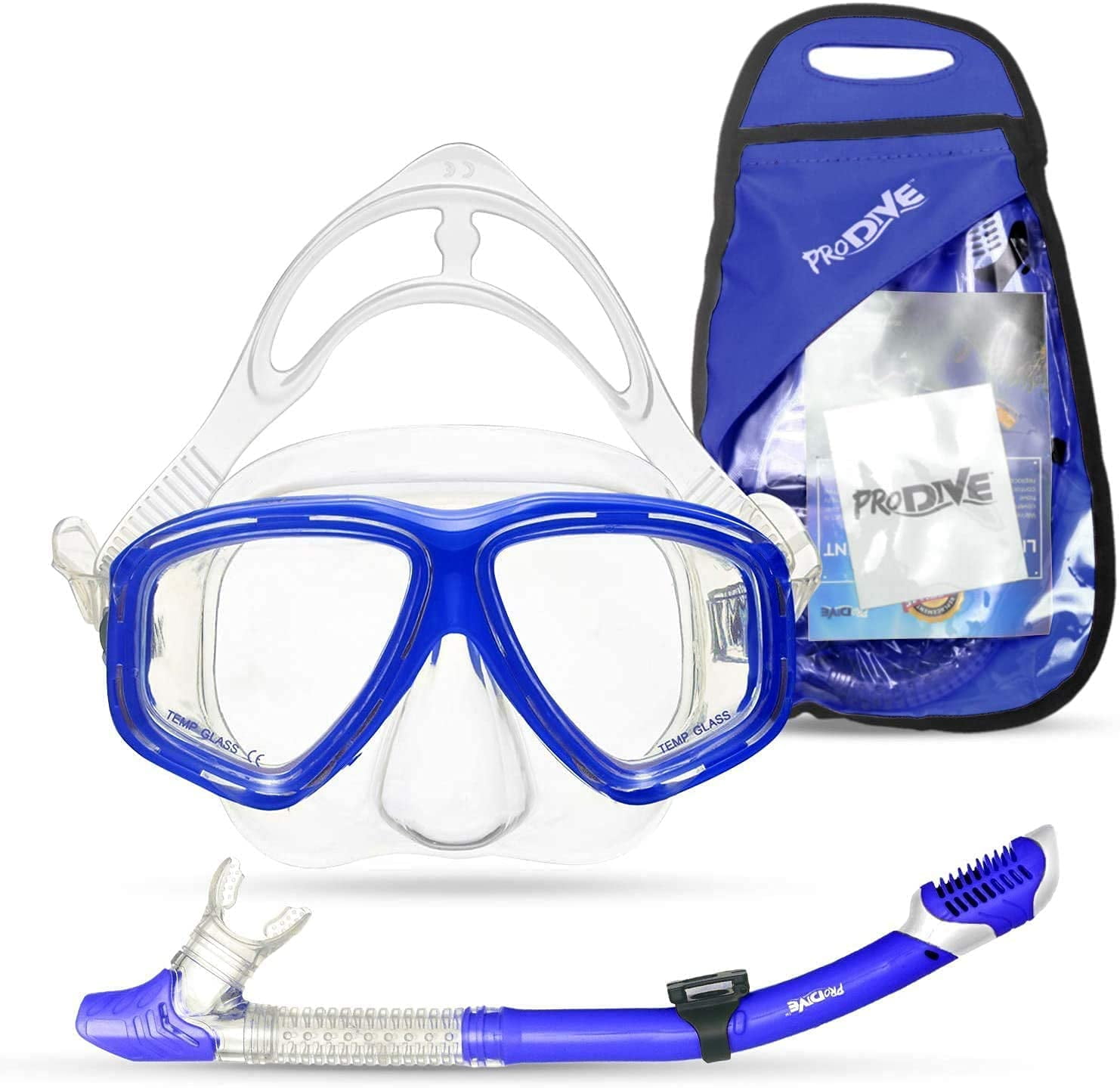 Professional Diving Tempered Glass Goggles Mask & Dry Snorkel Set for Adult 