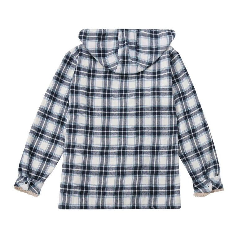 YYDGH Men's Plaid Shirt Jacket Fleece Lined Coat Full Zip Up Hooded  Sweatshirts Warm Winter Oversized Outwear with Pockets 