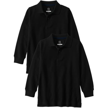 Corvette Golf Polo Shirt - Wonder Nation School Uniform Long Sleeve Double Pique Polo, 2-Pack Value Bundle (Little Boys & Big Boys)