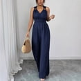 thumbnail image 5 of Qiopertar Women's V-Neck Sleeveless Jumpsuit Casual Loose Fit Romper with Pockets Travel Beach Vacation Sun Protection Comfy Solid Color Jumpsuit, Dark Blue XXL, 5 of 7