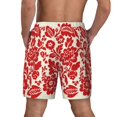 thumbnail image 2 of Haiem Flowers Red Beige Mens Swim Trunks with Compression Liner 2 in 1 Swimming Shorts Stretch Swimwear Quick Dry,Board Shorts-Medium, 2 of 9