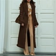 thumbnail image 5 of jtjvou Long Winter Coats for Women Faux Suede Leather Shearing Jacket Fuzzy Lined Trench Coat Business Casual Overcoat Brown XL, 5 of 8