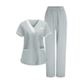 thumbnail image 2 of Riecok Nursing Uniform for Women V Neck Short Sleeve Tops and Elastic Waist Pant Solid Casual 2 Piece Workwear, 2 of 9