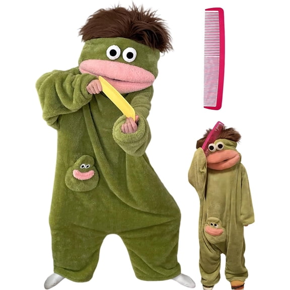 Big Mouth Onesie, Silly Onesies Green Plush Monster Onesies Pajamas with Large Comb