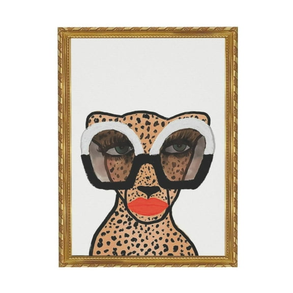 WFSposter Kate and Laurel Sylvie Cheetah Canvas Wall Art,Kendra Dandy of Bouffants and Broken Hearts, 18x24 Black, Modern Animal Art Decor for Wall