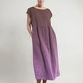 thumbnail image 2 of JUNWELL Holiday Deals Femme Été Décontracté en Vrac Dégradé Couleur O-Cou Robe à Manches Courtes Tunique Grande Taille Coton Lin Robe Sans Manches à Col Rond Bleu 10, 2 of 5