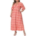 thumbnail image 4 of Agnes Orinda Women's Plus Size Bell Half Sleeves V Neck Boho A Line Long Dresses 1X Red, 4 of 6