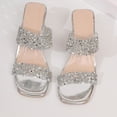 thumbnail image 6 of PiGOGI Women's Rhinestone Slide Sandals Transparent Block Heel Non-Slip Comfortable Summer Party Silver 5.5, 6 of 9