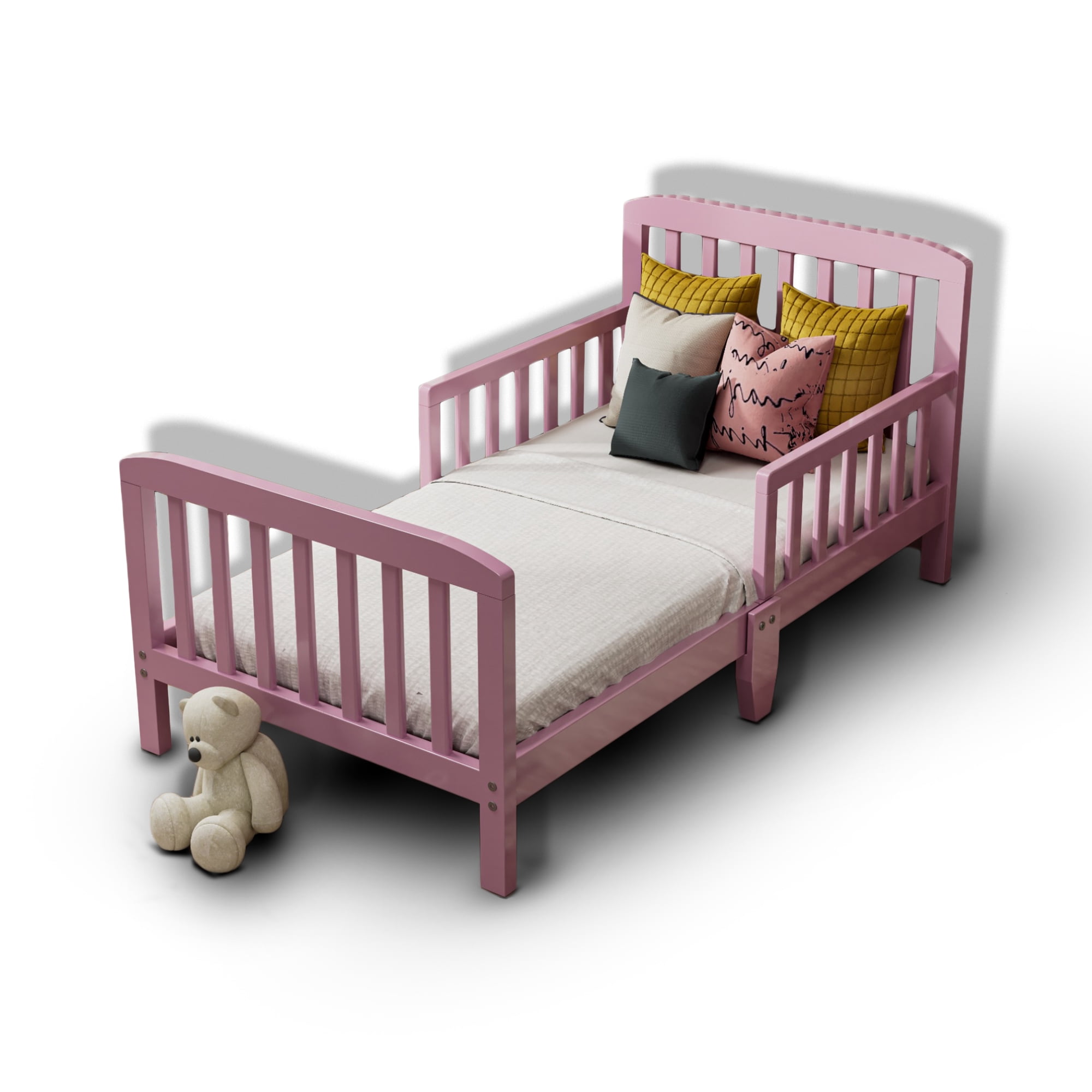 Fizzy Baby Classic Toddler Bed with Rails Wooden Beds for Kids, Pink