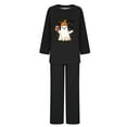 thumbnail image 4 of QIUOMBBP 2 Piece Sets for Women Halloween Ghost Print Casual Sweatsuit Sets Long Sleeve Shirts and Wide Leg Lounge Pants Fall Winter Clothes, Black, XXXL, 4 of 5