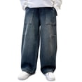 thumbnail image 2 of UACY Boys Baggy Jeans Y2K Straight Wide Leg Denim Pants Teen Aesthetic Vintage Casual Loose Fit Trousers (Blue, 5-6 Years), 2 of 9
