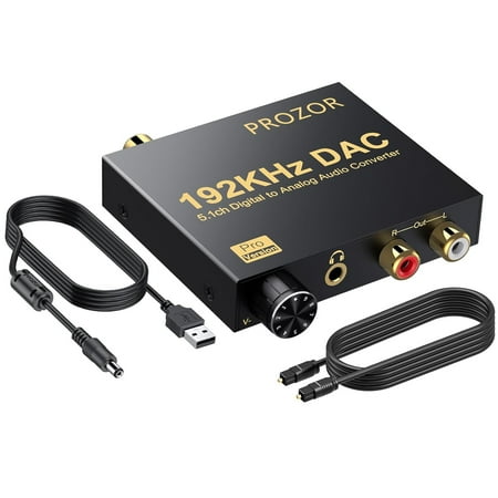 PROZOR 192kHz Digital to Analog Audio Converter, Dolby AC‑3 DTS 5.1CH DAC Decoder, SPDIF TOSLINK Optical Coaxial to Stereo L/R RCA 3.5mm Audio Adapter