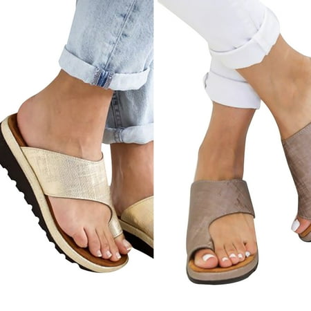 

Toe Ring Slides Flip Flop Sandal Non-slipped Shoes with Thick Soles for Summer Boho Dress Beach 37 Gold