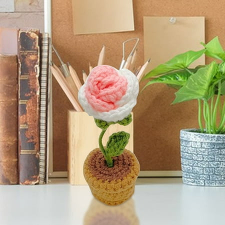 

PeiBai Handmades Knitted Flowers Woven Potted Flowers Rose Crochets Self-Made Simulated Flower Office Decorations Finished Wool Products